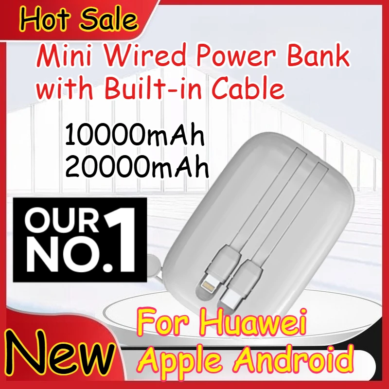 

Mini Portable Ultra Capacity Power Bank for Huawei Apple Android with Built-in Cable Fast Charge Compact Battery