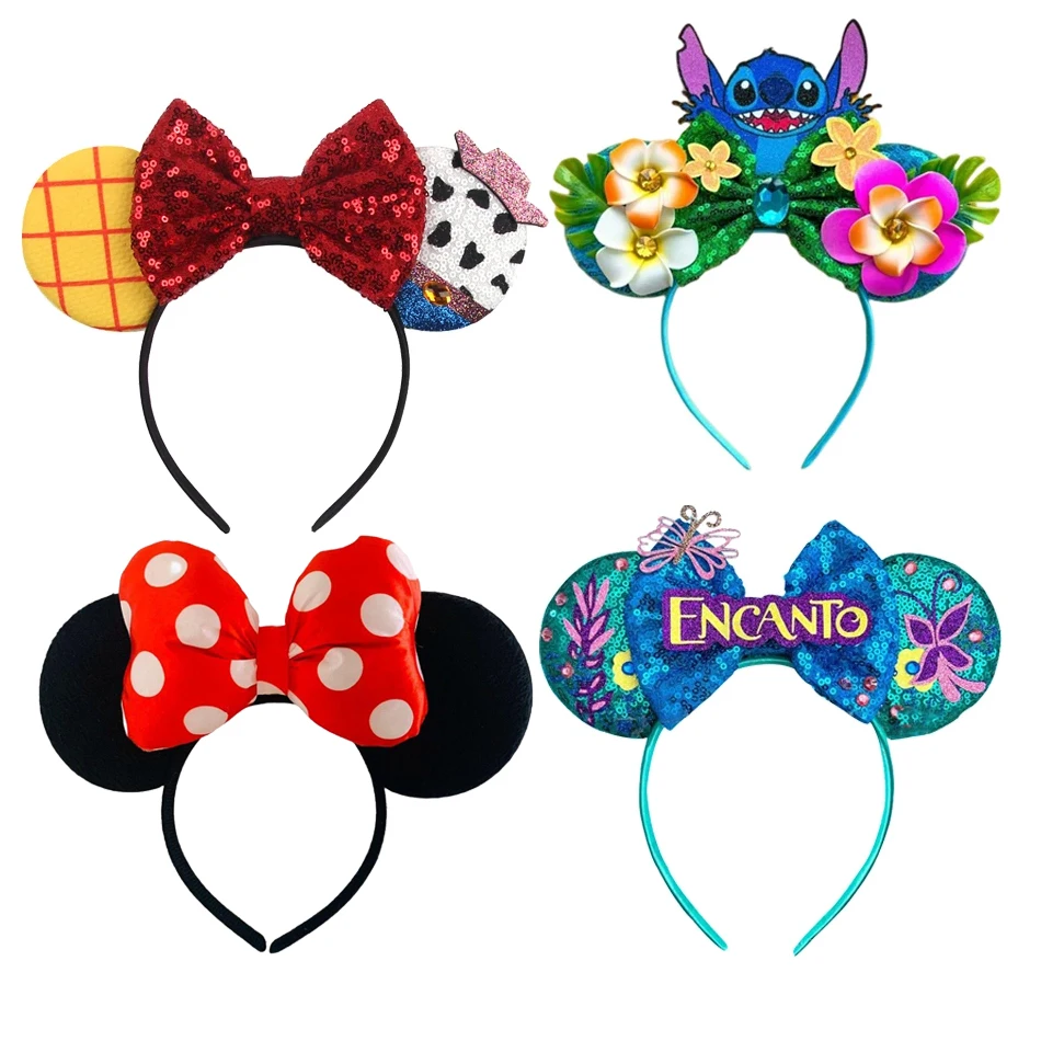 

Girls New Style Sequined Mickey Minnie Headband Bows Headdress Super Party Kids Cosplay Accessories Ears Headgear