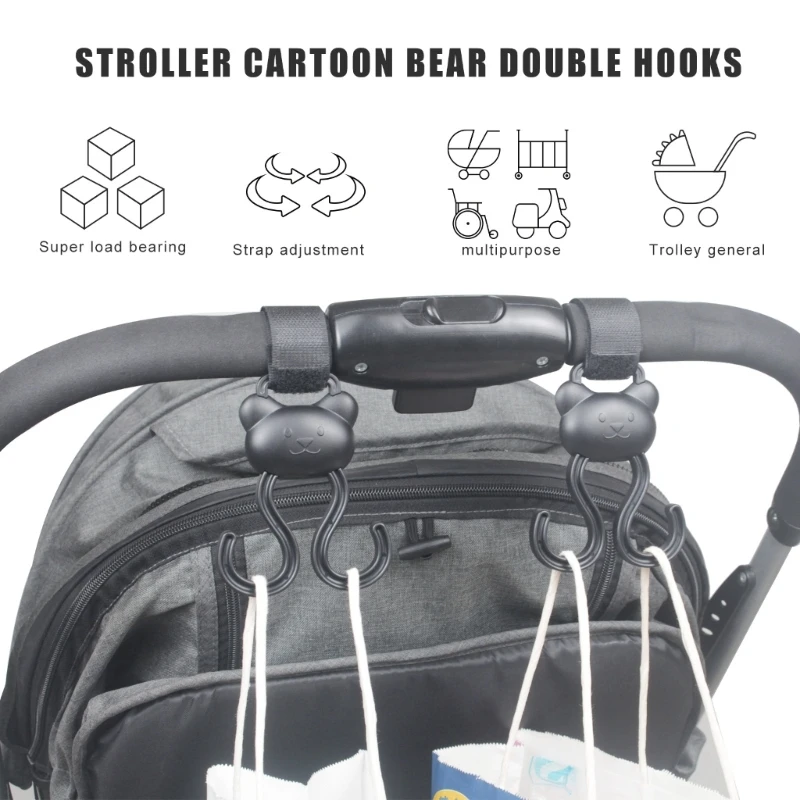 

1 Pair New Cartoon Bear Double Stroller Hooks Non-slip Adjustable Pram Diaper Bag Organiser Hooks Cart Pushchair Hooks Accessory