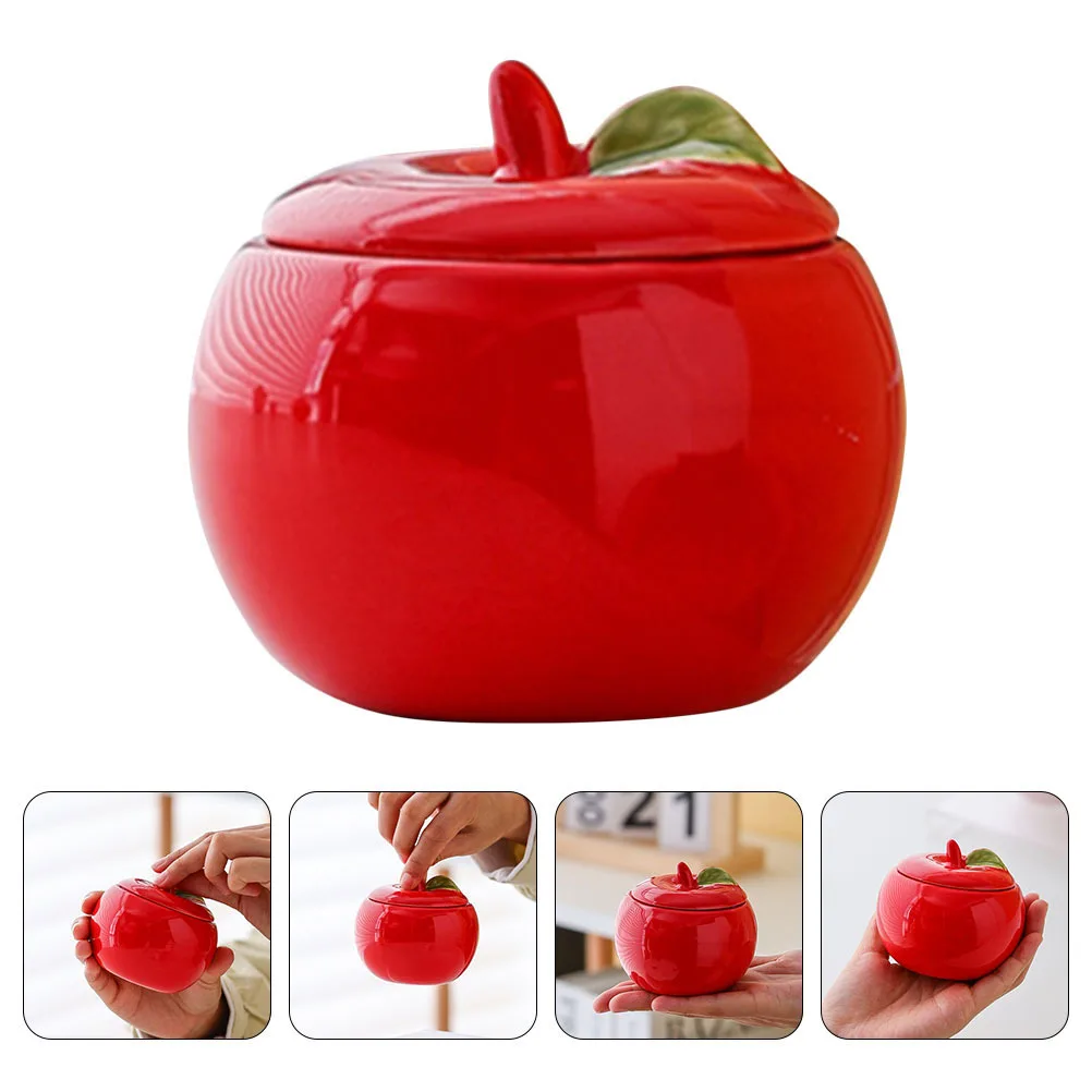 

2Pcs Christmas Ceramic Apple Jars Festive with Lid for Home Decor Holiday Gifts DIY Scented Candles Pantry