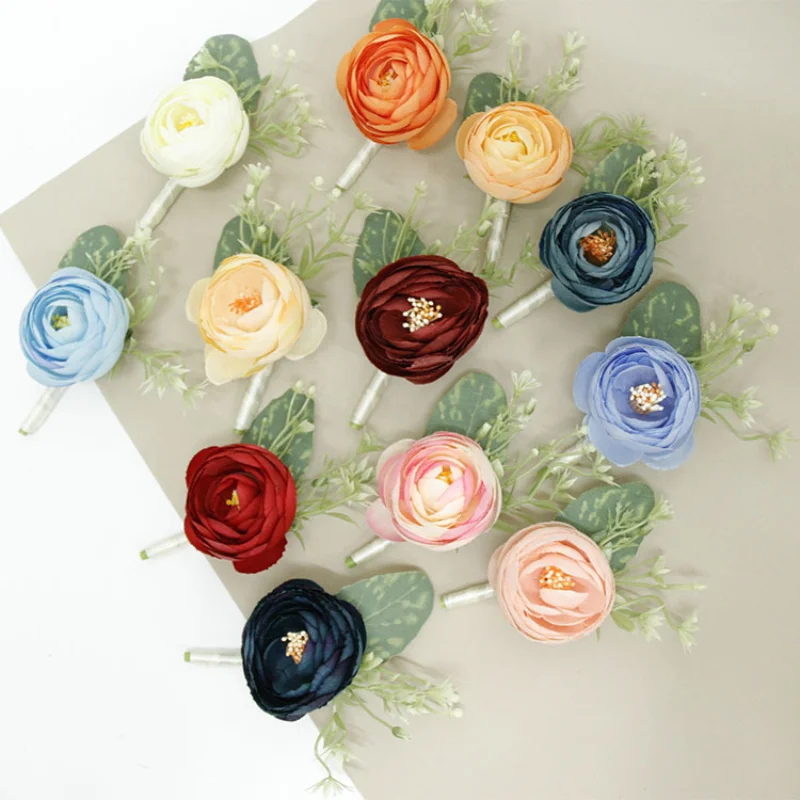 Boutonnières artificielles multicolores, Bracelet de demoiselle d'honneur, broche pour marié, accessoires de mariage