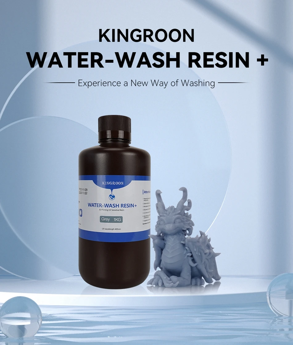 Kingroon Wasser wasch harz 22lbs 405nm Standard Photo polymer Wasser wasch bares Harz für LCD 3D-Drucker hochpräzise 5kg 10kg – Detail 1