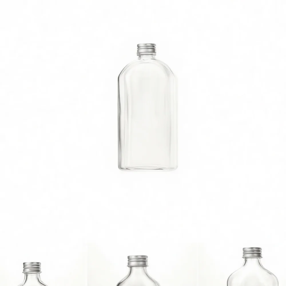 Durable Glass Flask For Alcohol Beverage Juice Packaging Slanted Shoulder Flat Style Transparent Liquid Storage Jar