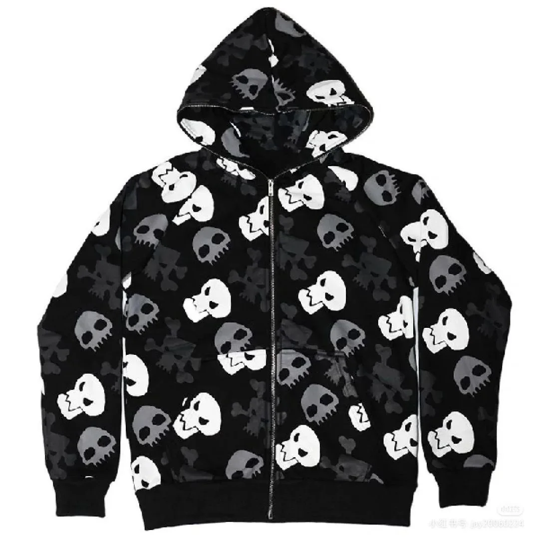 Ruibbit Autumn Winter Harajuku Punk Gothic Girls Black Skull Hoodies Sweatshirt Hooded Japanese Hip Pop Women Jacket Coat