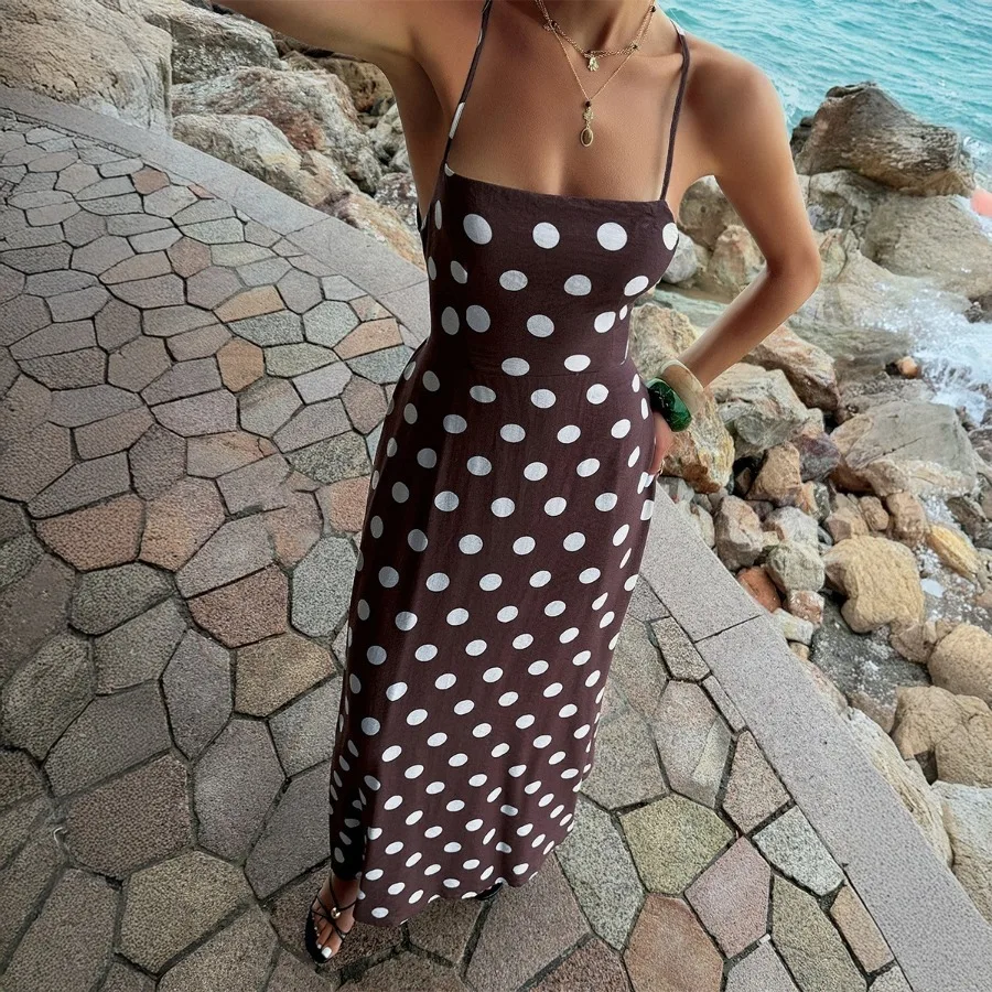 Kaikuo - Vestido Largo con Tirantes y Estampado de Puntos, Estilo Casual y Moderno para Mujer, Moda Europea y Americana, Primavera-Verano 2026