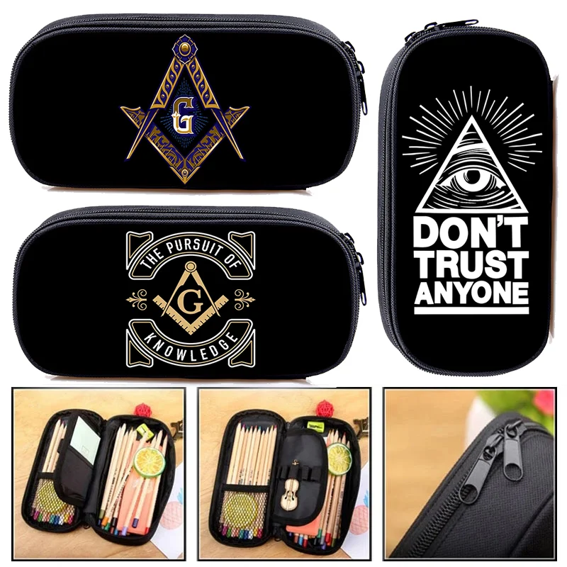 Masonic Square Print Compass Cosmetic Case Pencil Bags Freemason Boys Girls Pencil Box Cute School Case Supplies Gift