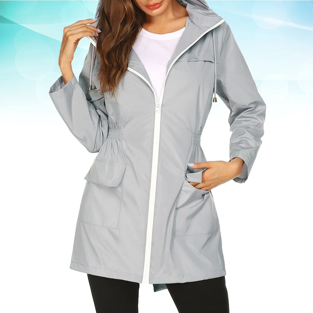 Chubasquero impermeable ligero gris para mujer talla S con capucha manga larga traje de montañismo a prueba de viento senderismo al aire libre activo