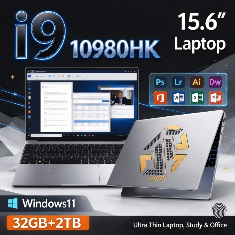 New 15.6'' FHD Laptop Notebook Intel I9 10980HK Ultra Thin 32GB RAM 1TB 2TB SSD Windows11 For Daily Student Home Office Gaming