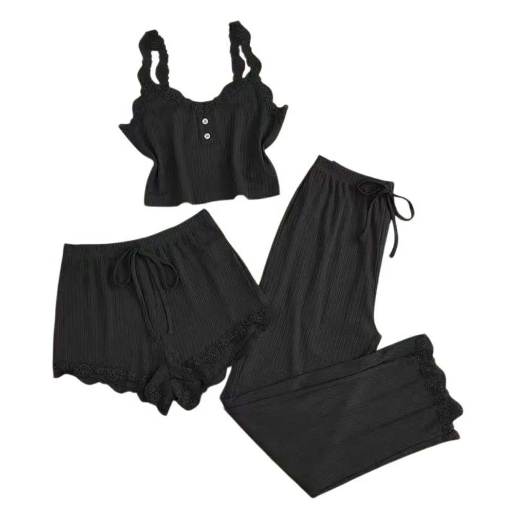 

Женский комплект для дома: облегающая кружевная майка-камизол, длинные брюки и шорты, кружевной жилет без рукавов, домашняя одежда, топы, майки на бретельках