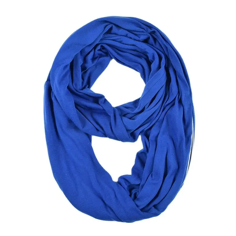 Woman Plain Color Travel Scarf New Premium Pocket Infinity Scarf Fashion Cotton Scarves Wrap with Zipper Carabiner AA10129