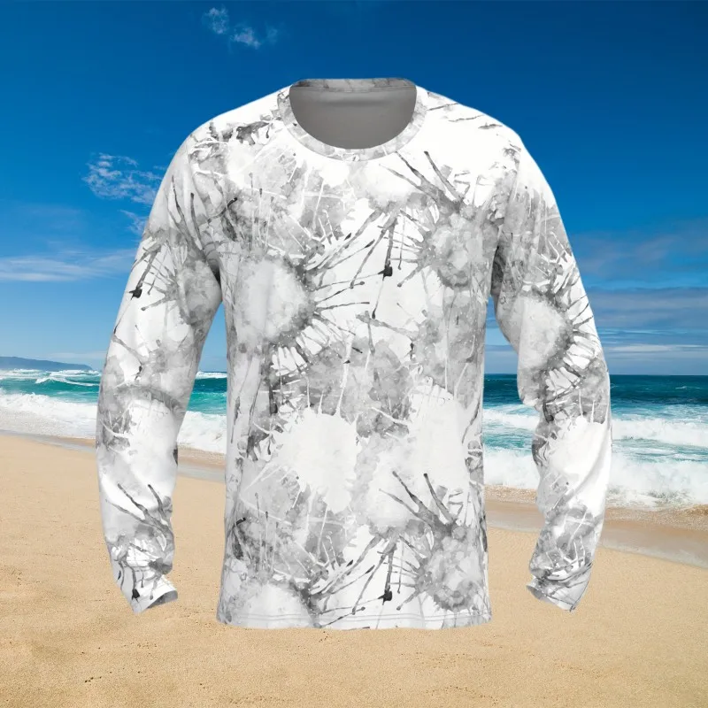 Men's T-shirt Geometric Print Sunscreen Long Sleeve T-Shirt Quick Drying O Collar Protection Fishing Outdoor Loose Tosp Clothing