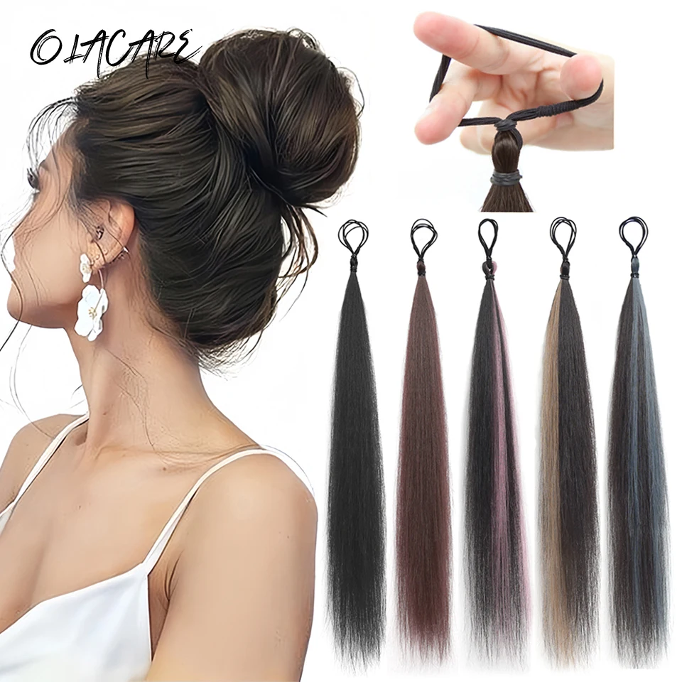 Syntetyczny kok z włosów kręcone proste włosy roztrzepany kok Scrunchies Updo opaski do włosów gumką treski dla kobiet objętość Fringe fałszywe