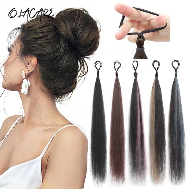 Syntetyczny kok z włosów kręcone proste włosy roztrzepany kok Scrunchies Updo opaski do włosów gumką treski dla kobiet objętość Fringe fałszywe