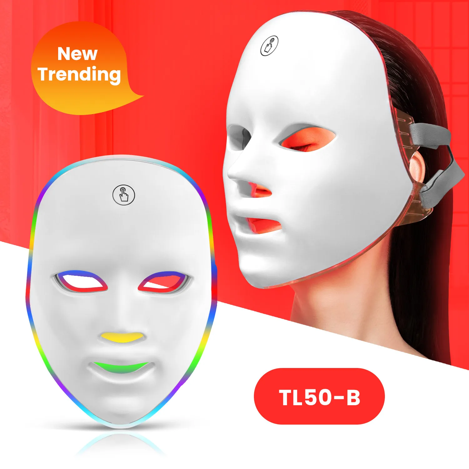 7-kleuren led-gezichtsmasker met nek rood lichttherapiemasker voor huidverstrakking Lifting Anti-aging Bio-Light Beauty Whitening Home