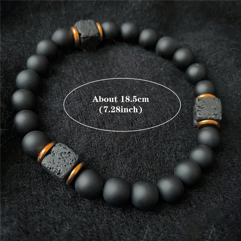 Men's Natural Lava Stone Bracelet, Black Agate Jewel Bracelet, Emotional and Energy Balance Bracelet, 1pc