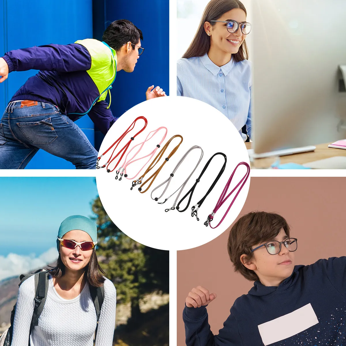 

6Pcs Exquisite Hand-Woven Non-Slip Glasses Lanyard Strong Elastic Fabric Sports Glasses Fixed Accessories Anti-Skid Rope Set