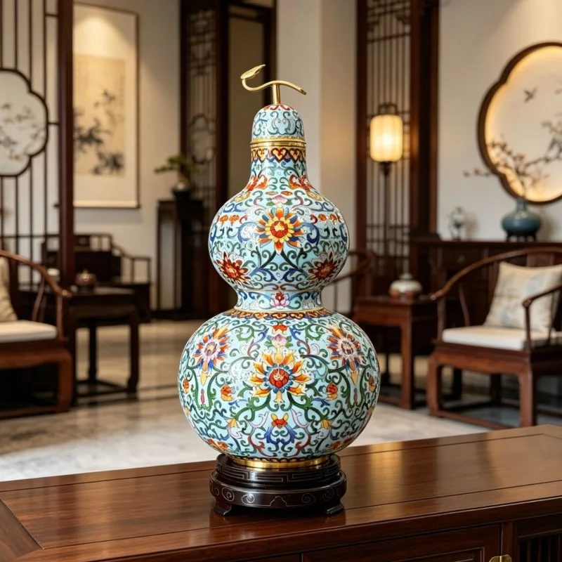 15-Inch Ruyi gourd bottle, copper tire filigree enamel foyer, living room furnishings