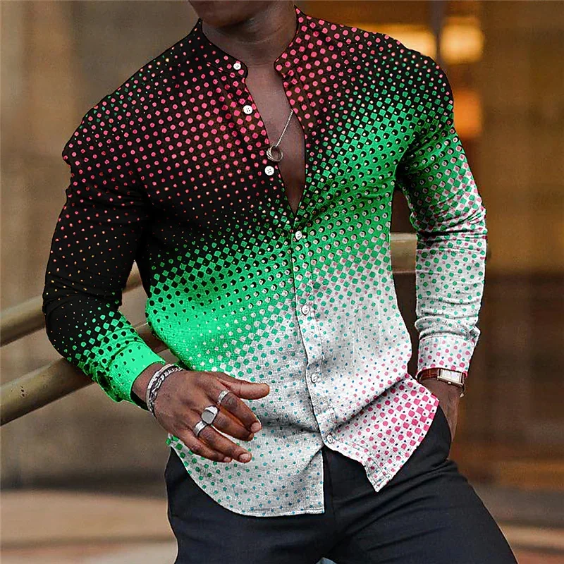 Men's Creative Fashion Luxury HD Suit Lapel Long Sleeve Shirt 2023 New Designer Design Polka Dot Color Line Shirt Top Decoration