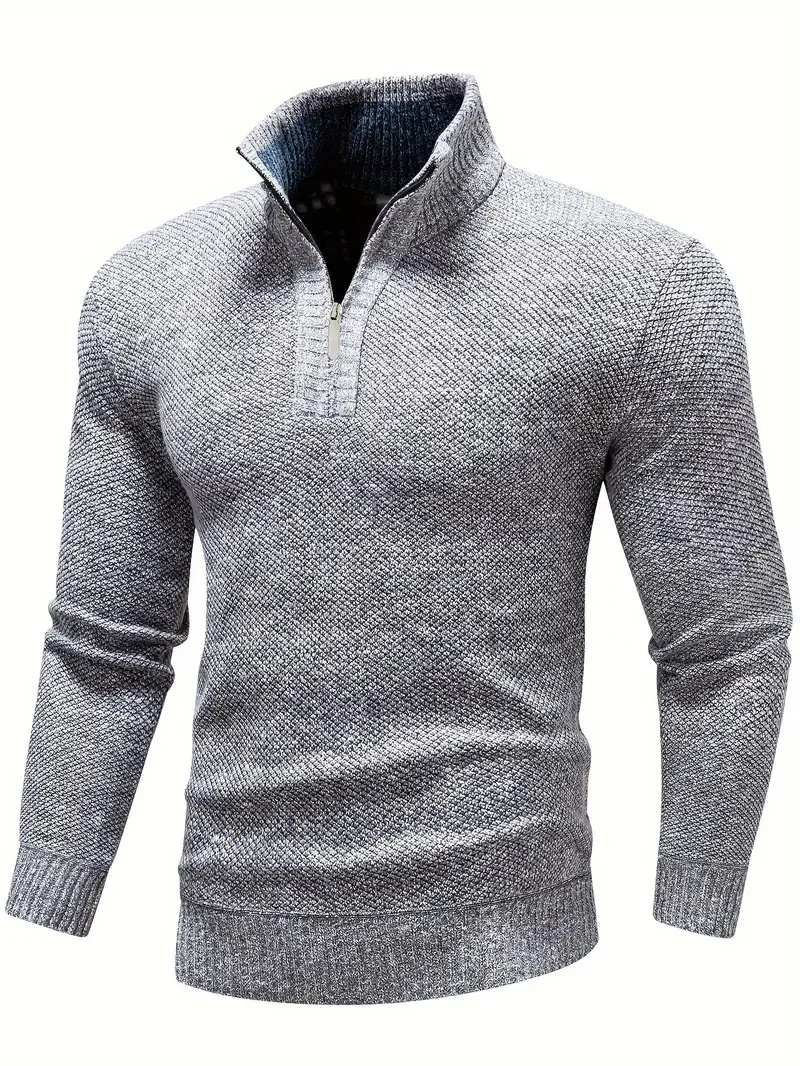 Men Pullover Autumn Winter Solid Color Stand Collar Leisure And Comfortable Zipper High Collar For Warmth Slim Fit Sweater