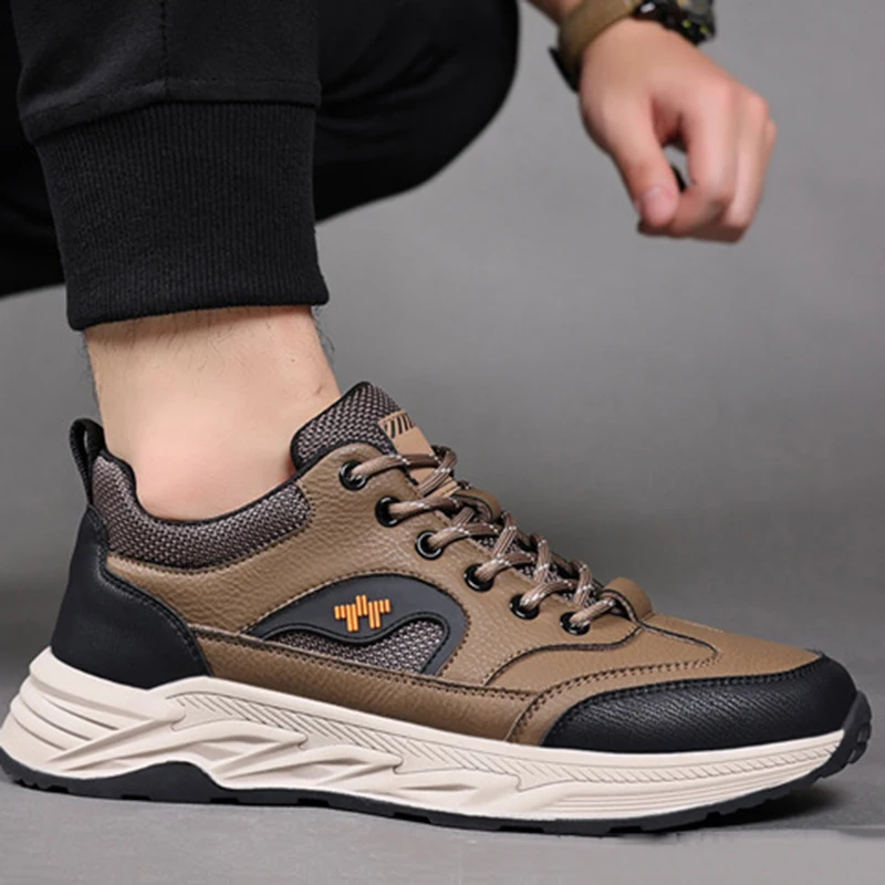 COZOK Fashion Men's Shoes Genuine Leather Casual Sneakers Outdoor Sports Shoes Non-slip Trendy Thick Sole Men's Shoes Size 38-44