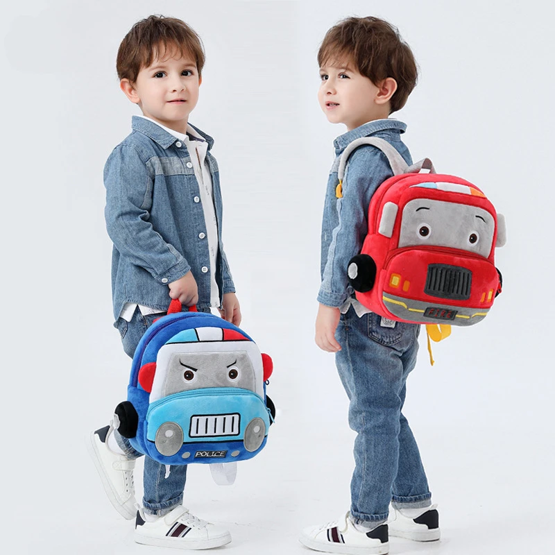 Cartoon Car Plush Backpack para crianças, Kindergarten School Bags para menina e menino, mãe e criança