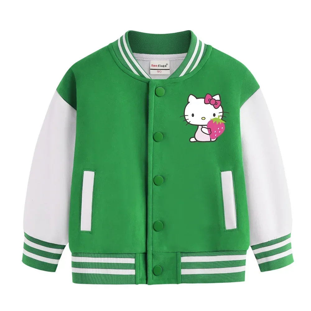 College Cardigan Casual Top Kleidung Sanrio Hallo Kitty Kinder Baumwolljacke Frühling Herbst Neuer Mädchenmantel