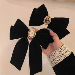 Vintage Big Large Velvet Bow Hairpins Barrettes For Women Girls Wedding Long Ribbon Korean Hair Clip Hairgrip Hair Accessories
