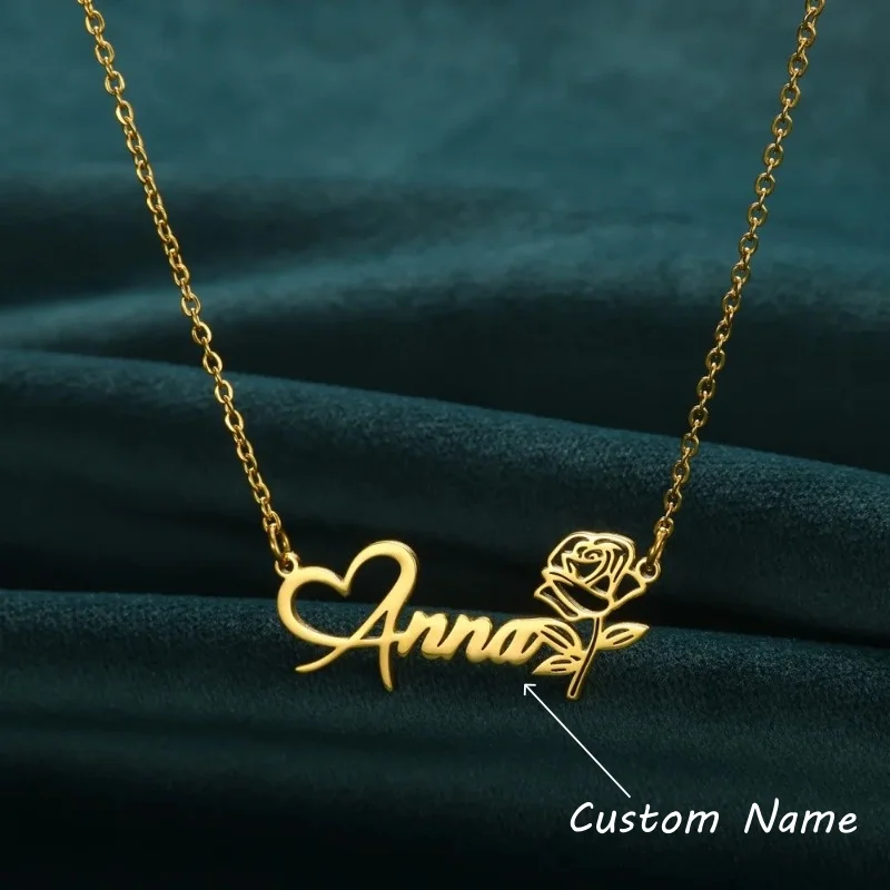

Customized Name Necklace Personalized Rose Necklaces for Women Customized Name Necklaces Pendant Jewelry Birthday Gifts