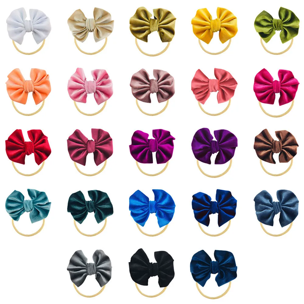 

200pcs Wholesale New Hot Selling Korean Fleece Bow Baby Gold Velvet Headband Girls Nylon Headband Spot Direct Sale