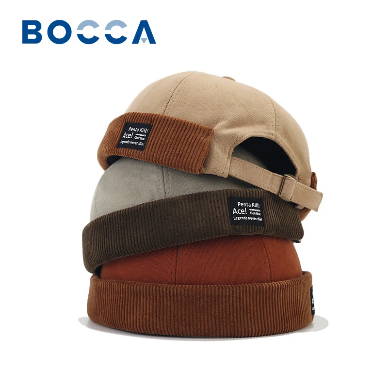 Bocca Beanie Hat Without Visor Docker Brimless Hats Dome Corduroy For Men Women Y2K Vintage Retro Streetwear Winter Autumn Cap