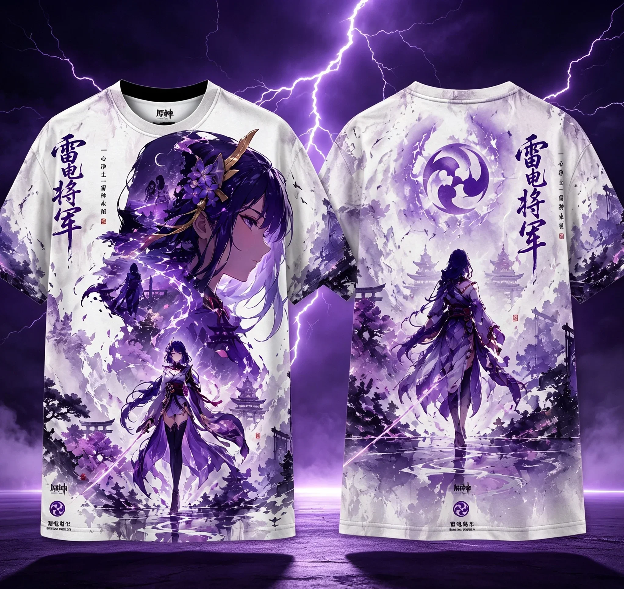 Genshin Impact Raiden Shogun 3D Print T‑Shirt, Anime Character Short‑Sleeve Unisex Casual Streetwear Tops