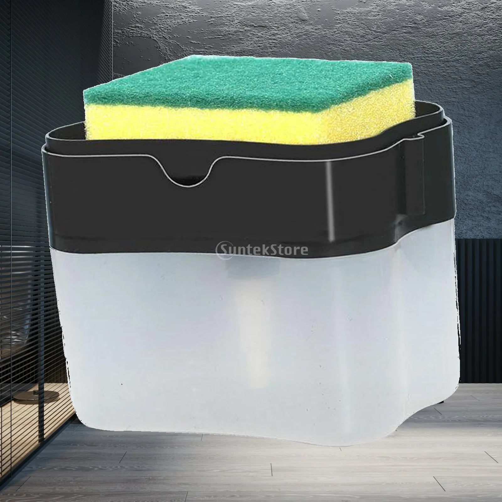 Plastic Kitchen Sink Sponge Holder with Liquid Soap Dispenser Fast Dishwashing for Home and Office