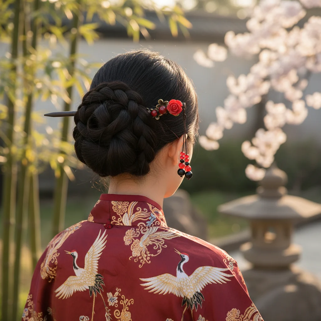 

Women's New Chinese Style Hairpin with Tassels Red Floral Ornament for Hanfu Costume