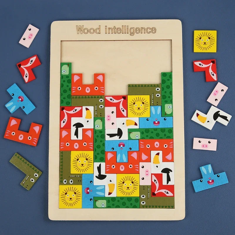 1PC Wooden Blocks Multifunctional Animal Smart Blocks Jigsaw Puzzle Game Traffic 3D Educational Educational Toys for Kids