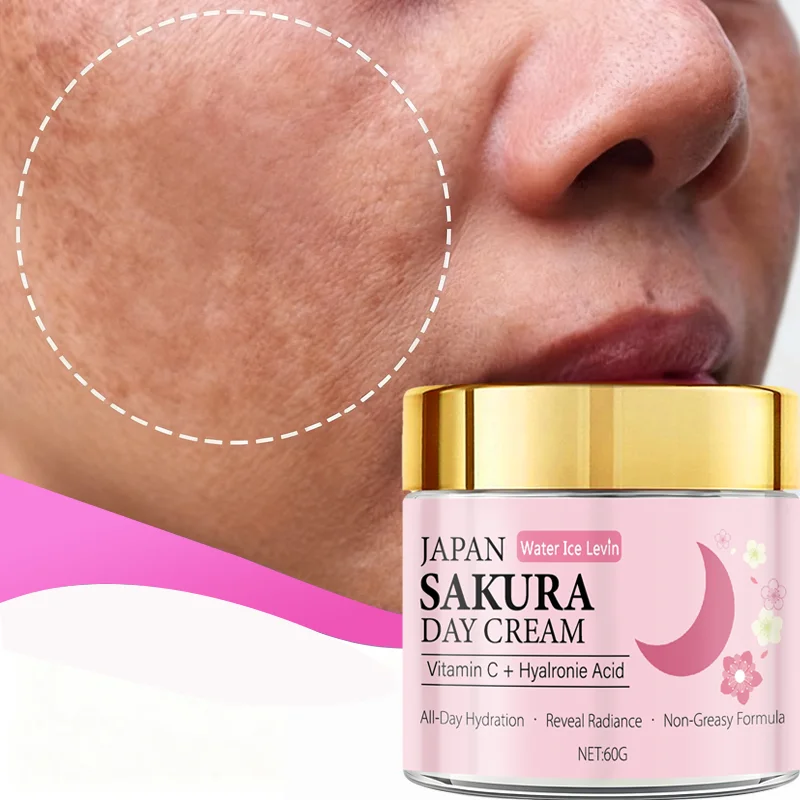 Japan Sakura Day Cream. Vitamin C Niacinamide Collagen Hyaluronic Acid Glycerin. All-Day Hydration Radiance. Non-Greasy. 60g.