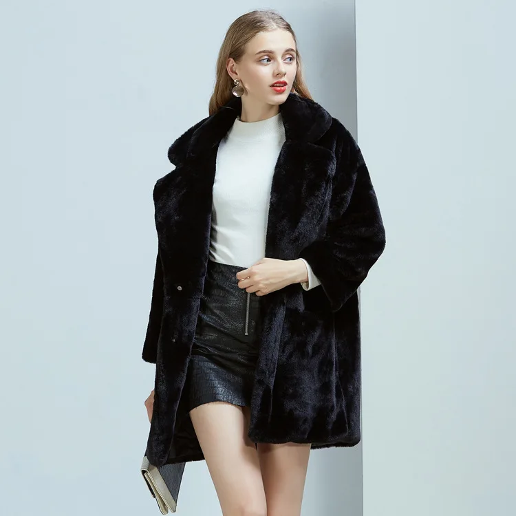 Faux Rabbit Fury Fur Coat Women's Faux Fur Mid Length Suit Collar Loose Winter Women's Coat