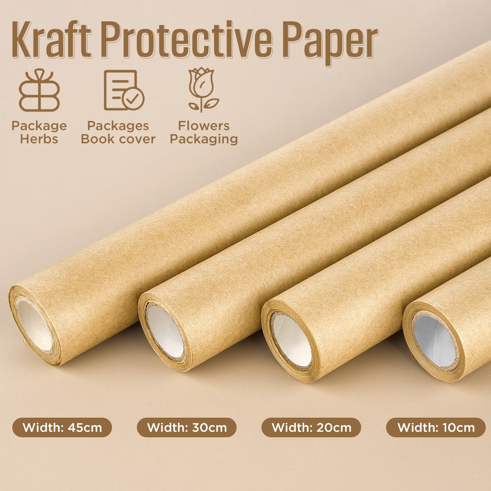 1 Roll 10M 10/30/40/45cm Of Kraft Paper Roll For Gift Wrapping Moving Packing Brown Paper Roll For Painting,Crafts,DIY Making