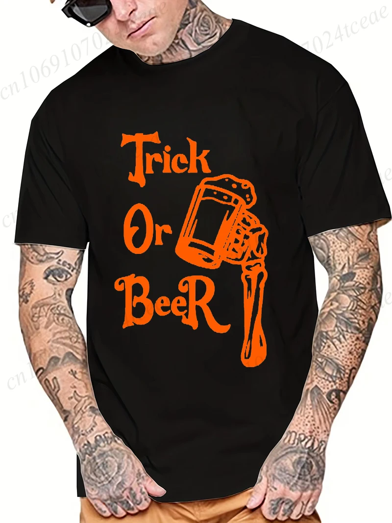 Trick or Beer Halloween Shirt Spooky Season T-shirt Summer Casual Short Sleeve Fashion Hip Hop Tshirt Funny Horror T Shirt Tops