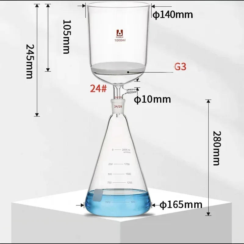 50/100/250/500/1000/2000ml Vacuum Filter Apparatus Lab Equipment Filter Flask G3 Sand Core Equipment Funnel Suction Filtration