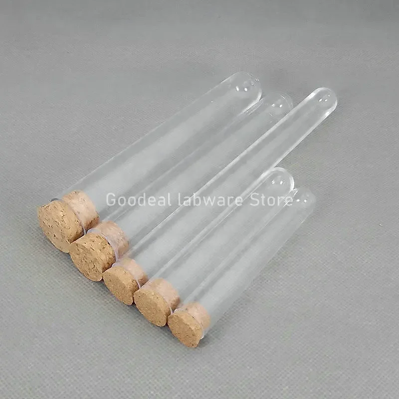 50pcs/100pcs Clear Lab Round Bottom Plastic Test Tubes with Cork Party Wedding gift tube Bath salt vial Candy Bottle