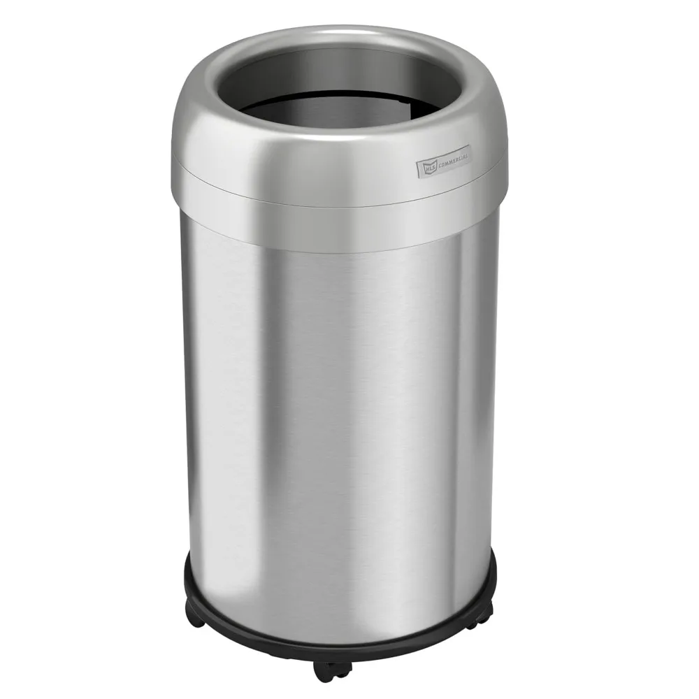 

Stainless Steel 13 Gallon/49 Liter Round Topless Trash Bin with Wheels and Dual Odor Filters for Hotels, Stores, and Businesses