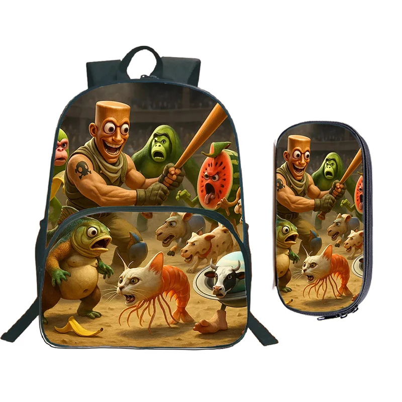 

Cartoon Italian Brainrot Printed Child Backpack with Pencil Bag Large Capacity Students Schoolbag Boys Girls Lightweight Bookbag