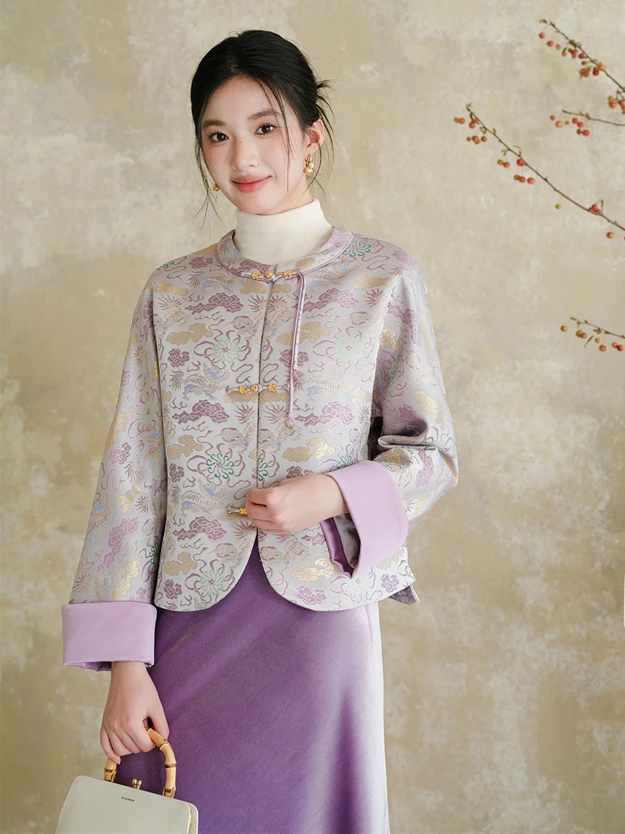 

Новый китайский хлопковый комплект: женская осенне-зимняя юбка с цветочной вышивкой и пуговицами, свободный крой, длинный рукав, короткое пальто