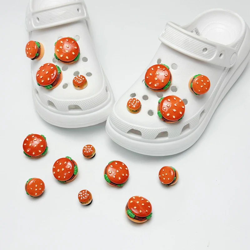 Cartoon Hamburg Diy Shoe Accessories for Clogs Cute Kawaii Food Shoes Charms Sets New Vacation Ice Cream Decorations for Sandals