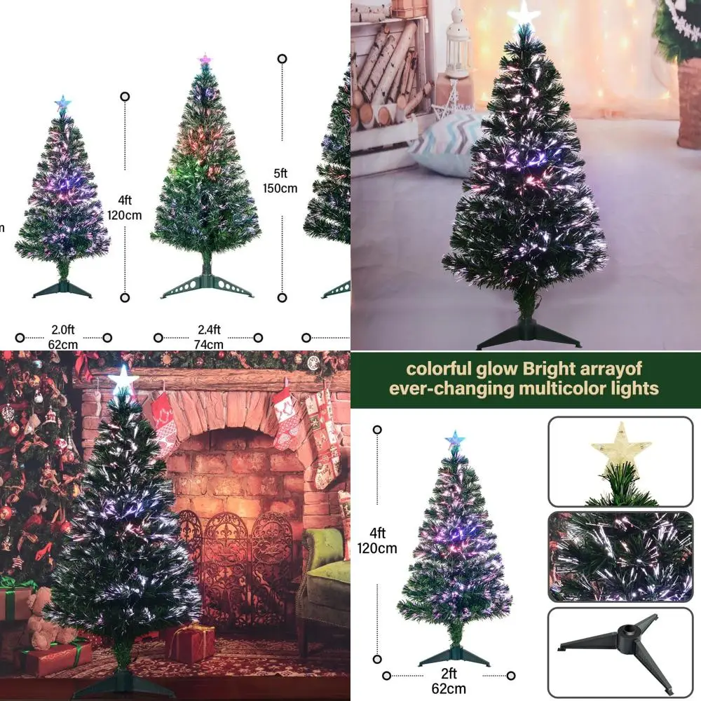 

4-Foot Pre-Lit Green Fiber Optic Christmas Tree with Stand and Top Star for Indoor Holiday Decor
