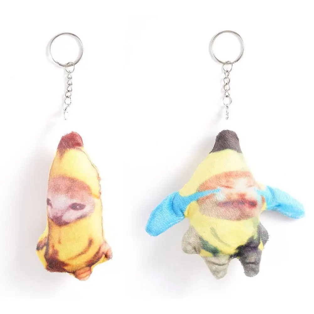 Colgante de muñeco de gato plátano, llavero de voz que lloraba, llavero de gato plátano feliz, llaveros de muñecos de dibujos animados, animales de peluche, juguete, regalos para niños