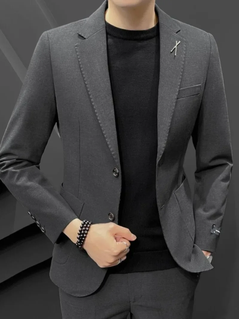 Completo formale da 2 pezzi Set da uomo di grandi dimensioni grigio completo completo da uomo abiti e blazer cerimonia moda Casual eleganti tendenze