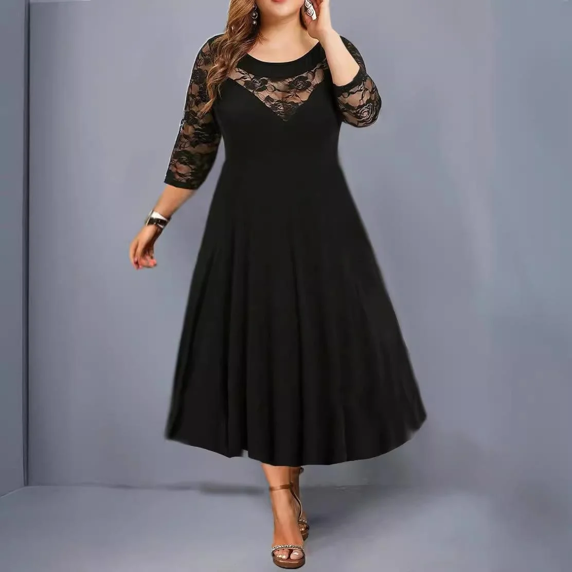 

Large Size Women's Lace Patchwork Seven Quarter SVE Dr Briti Sle Loose Fit Polyester Fiber Outdoor Busin Long Skirt