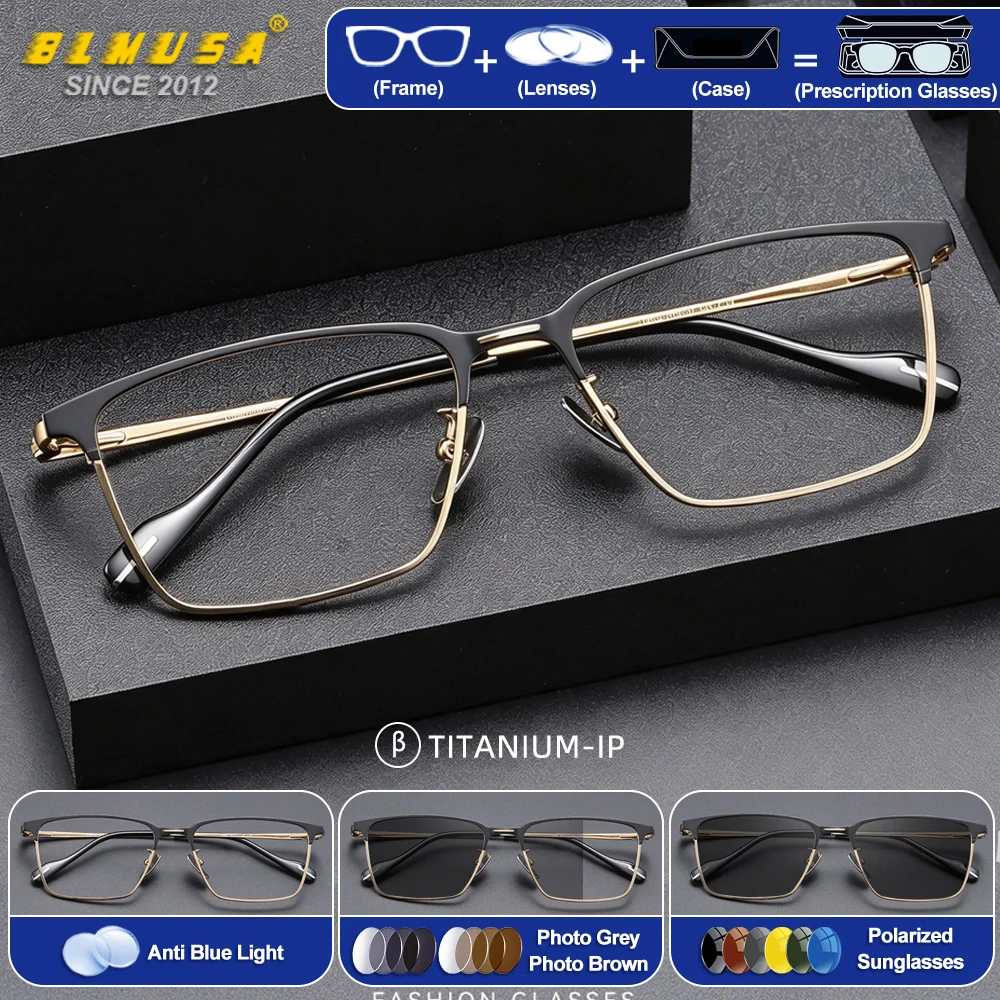 Lunettes de lecture BLMUSA pour homme d'affaires, monture carrée en titane, anti-lumière bleue, photochromiques, progressives, pour myopie