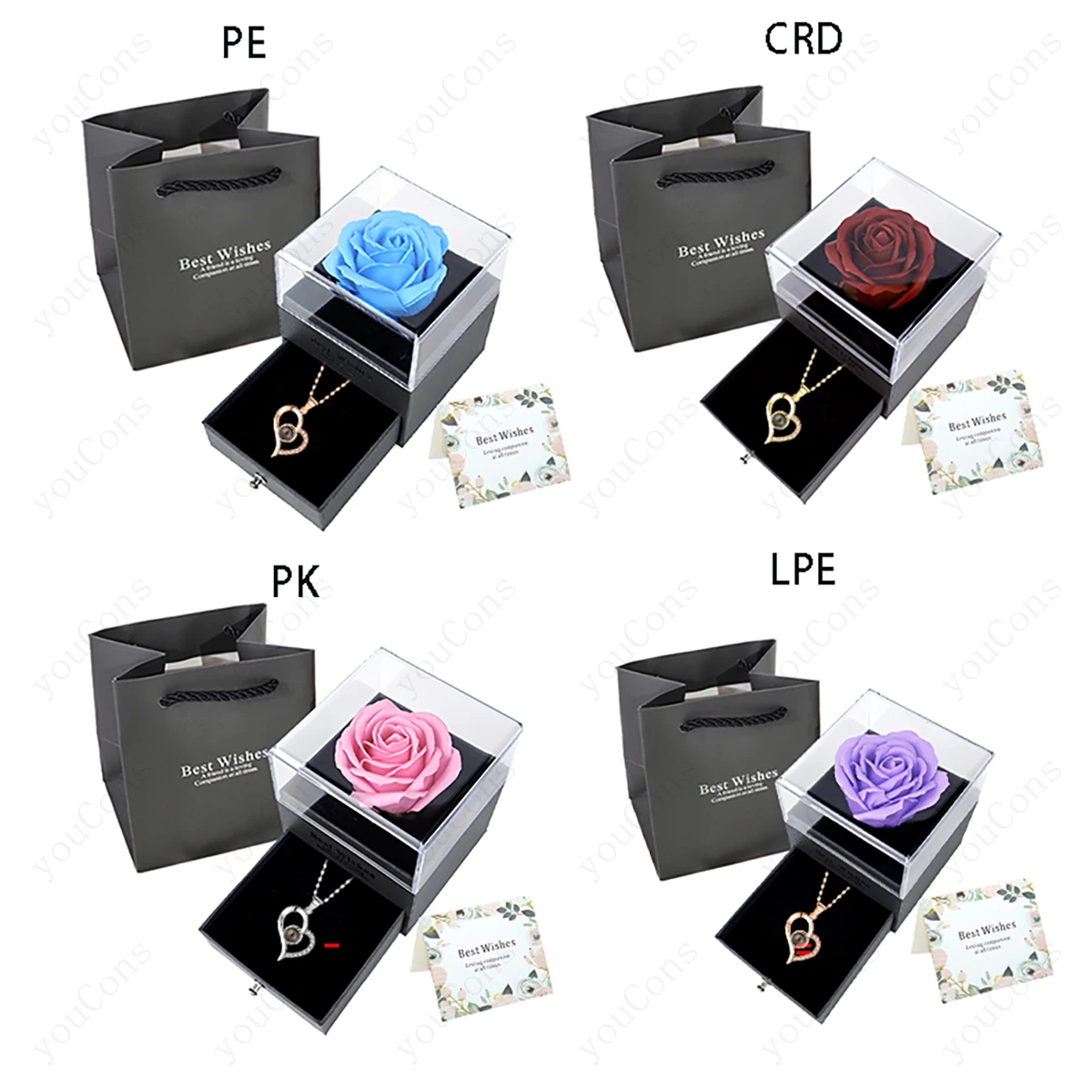 Luxury 100 Languages Projection Pendant Necklaces With Rose Gift Box For Women Valentine Girlfriend Christmas Birthday Jewelry